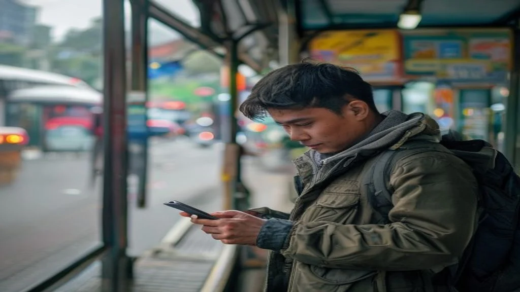 Pengusaha muda mengelola toko online lewat smartphone, menampilkan grafik penjualan dan aplikasi pemasaran.