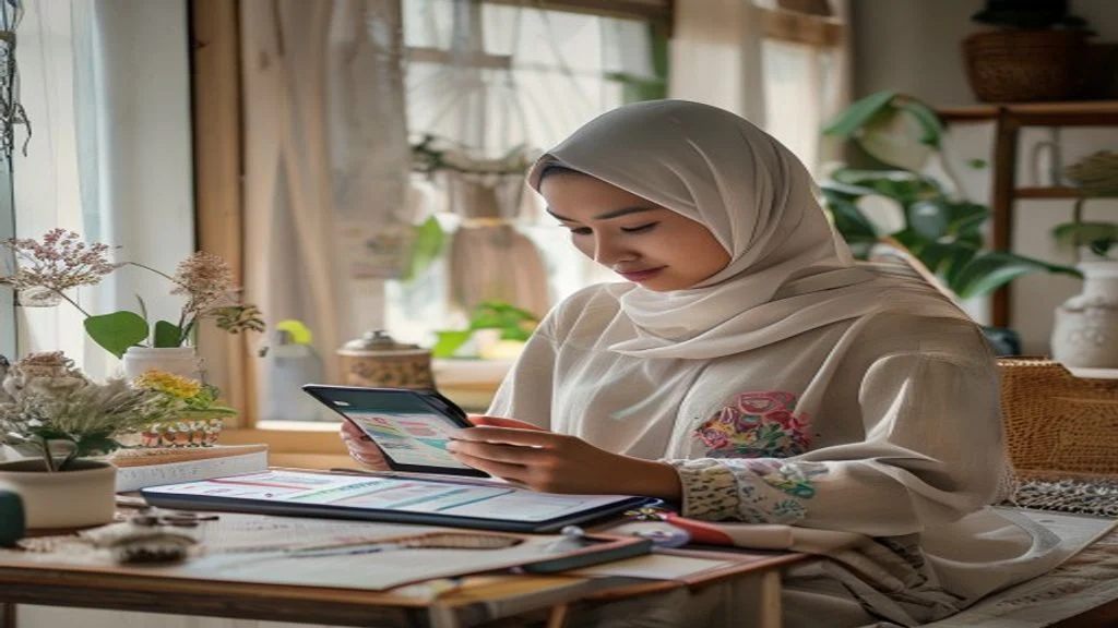 Pelaku bisnis online mengelola toko, pemasaran, dan transaksi lewat smartphone secara praktis.