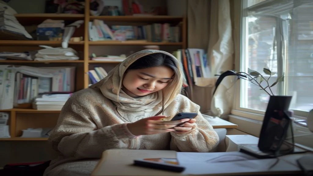 Pengusaha muda mengelola toko online lewat smartphone, menunjukkan kemudahan bisnis digital.