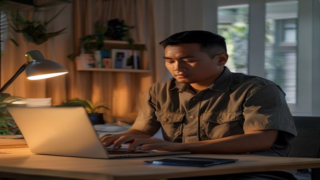 Ilustrasi karyawan beralih ke bisnis online, mengelola toko digital sambil bekerja kantor.