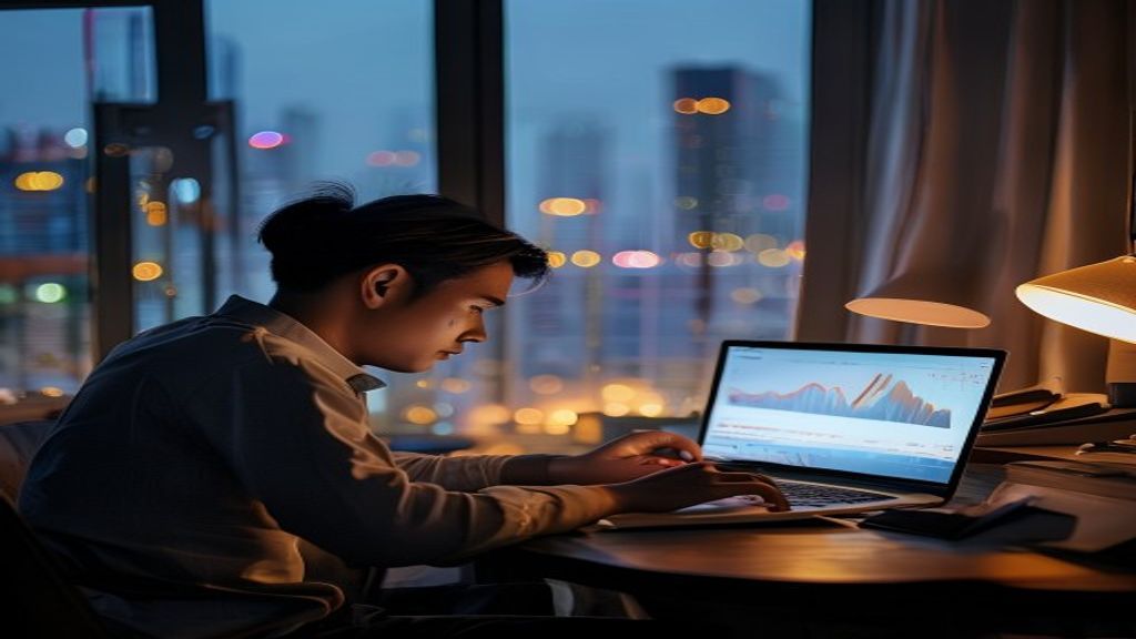 Ilustrasi langkah praktis memulai bisnis online dari nol dengan laptop, grafik pertumbuhan, dan strategi digital