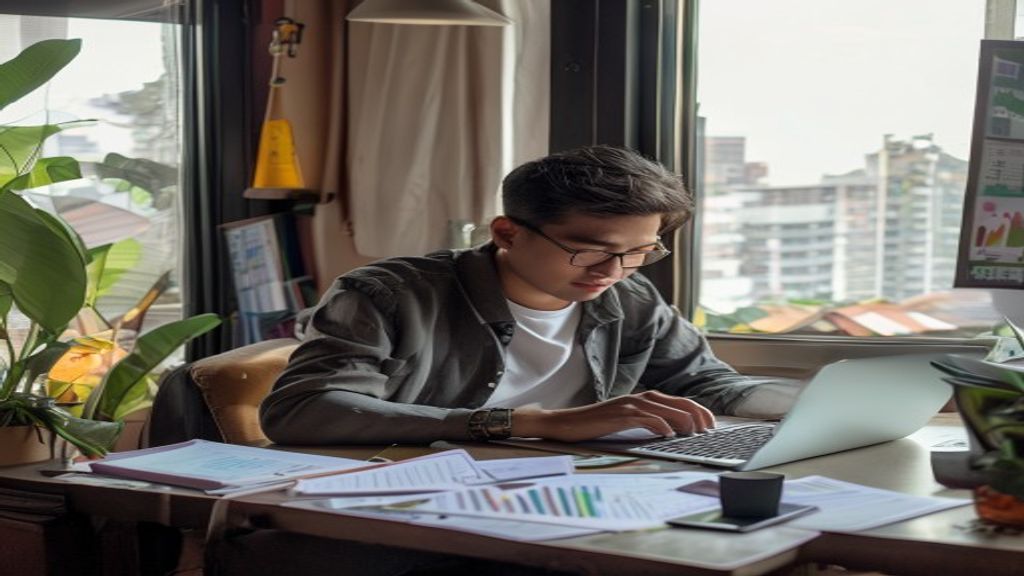 Ilustrasi langkah-langkah memulai bisnis online dari nol, termasuk riset pasar, platform digital, dan strategi pemasaran