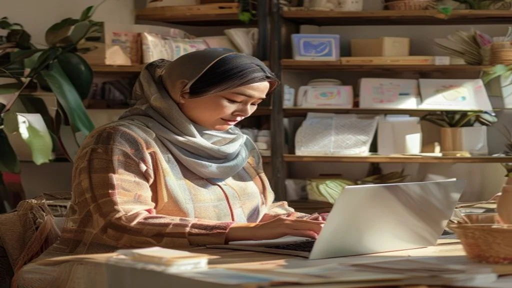 Pengusaha bekerja di laptop, memulai bisnis online dari rumah dengan strategi digital marketing