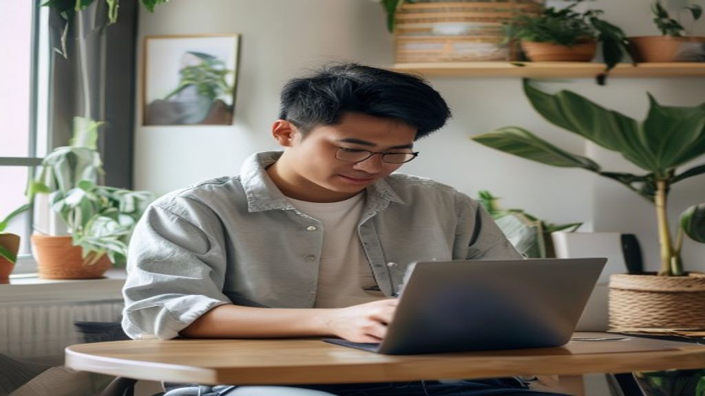 Ilustrasi peluang bisnis online tanpa modal untuk pemula, menampilkan laptop, smartphone, dan strategi pemasaran digital