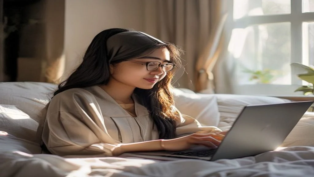 Ilustrasi bisnis online bagi pemula tanpa modal, menampilkan laptop, smartphone, dan grafik pertumbuhan.