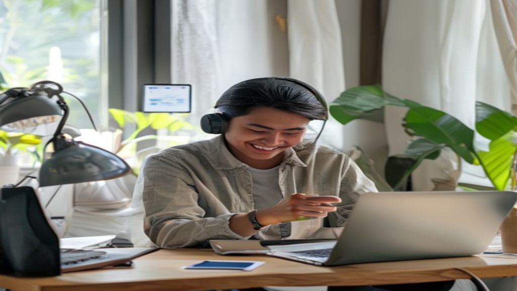 Ilustrasi bisnis online untuk pemula tanpa modal, menampilkan cara memulai usaha digital dengan laptop dan internet.