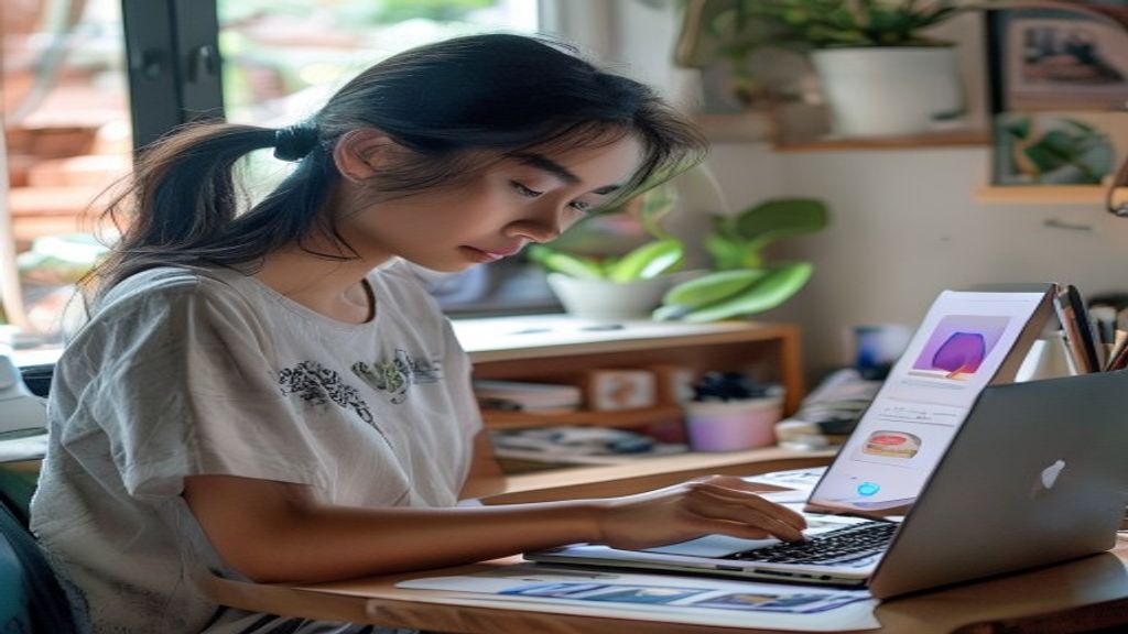 Ilustrasi peluang bisnis online bagi pemula tanpa modal, menampilkan laptop, smartphone, dan grafik pertumbuhan