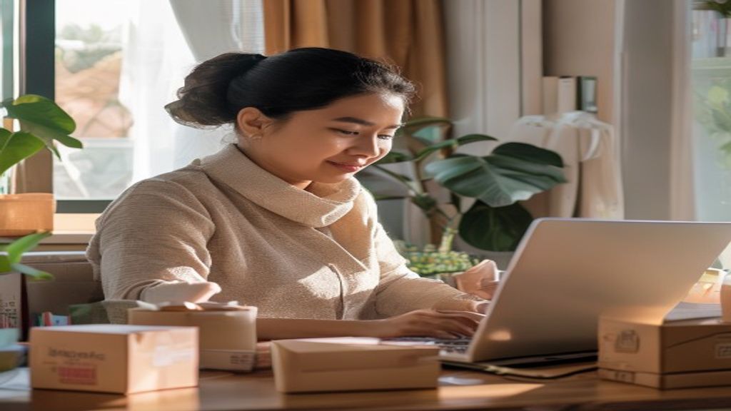Ilustrasi peluang bisnis online menjanjikan dengan grafik pertumbuhan penjualan dan ikon e‑commerce